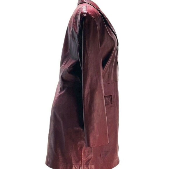 Vintage Rena Rowan Leather Blazer Style Overcoat Burgundy Womens Size L - Picture 3 of 7